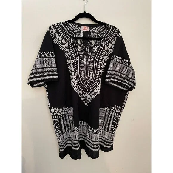 Dupsies Black & White Dashiki Kaftan - L - Picture 1 of 7